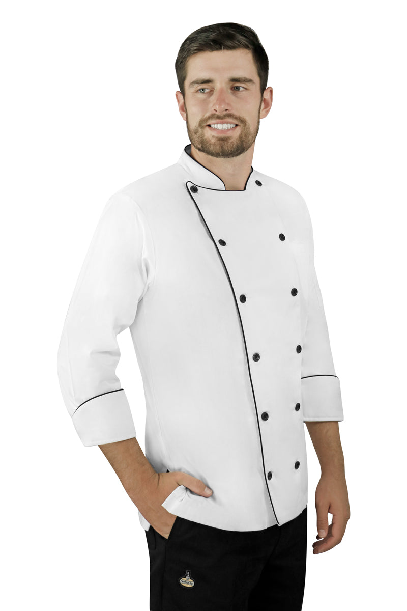 Classic Men's Chef Coat with Piping - PermaChef USA 