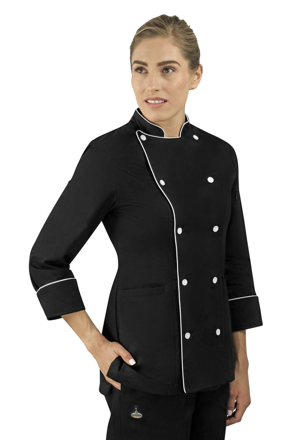Classic Women's Chef Coat with Piping - PermaChef USA 